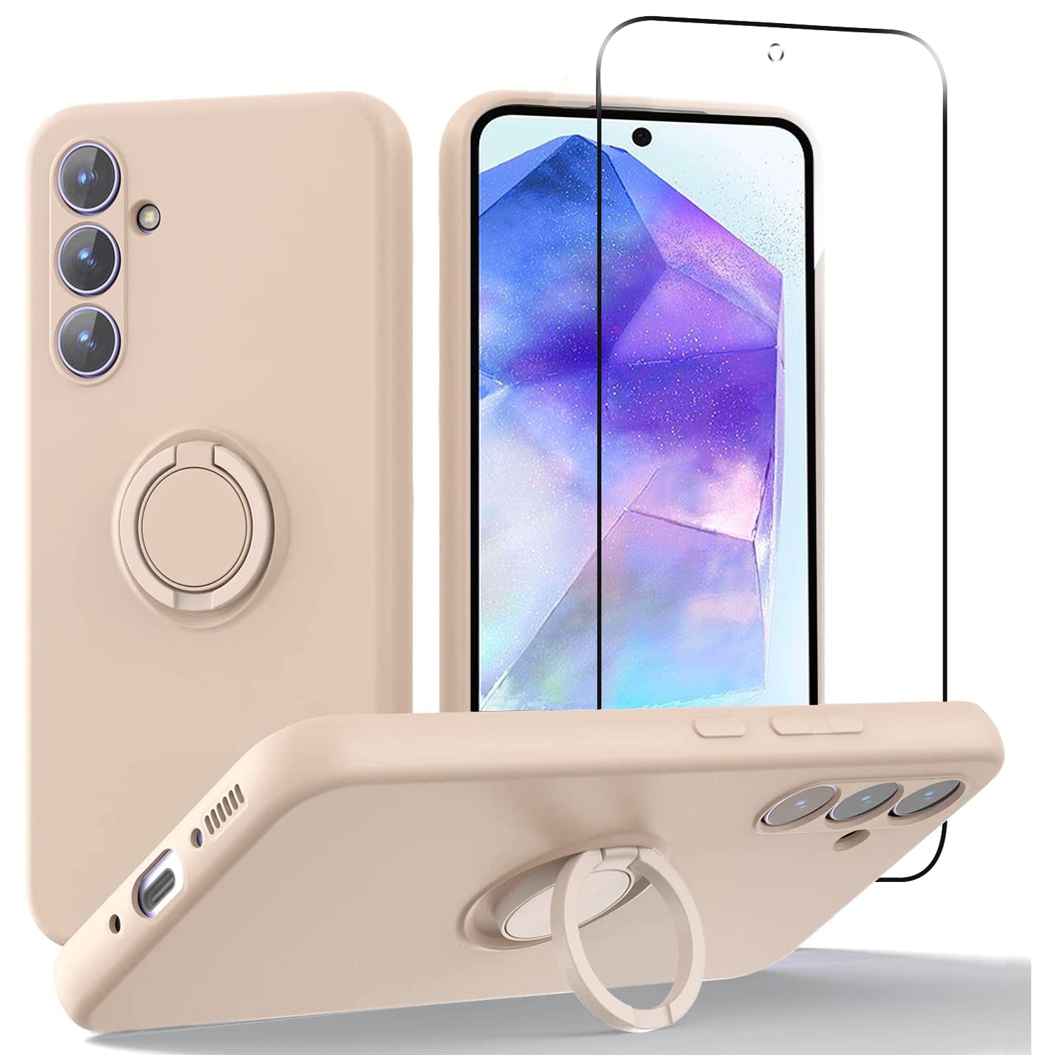 For Samsung Galaxy A55 5G Case Kickstand Liquid Silicone Cover with 2.5D Arc Edge Tempered Glass Film For Samsung Galaxy A55 5G Case Kickstand Liquid Silicone Cover with 2.5D Arc Edge Tempered Glass Film
